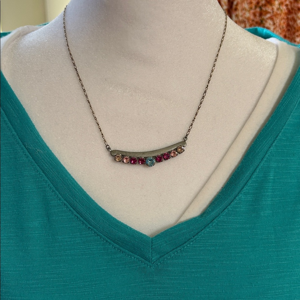 Sabika Pink and Silver Necklace with Colorful Swarovski Crystal Gemstones